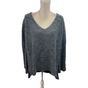 Free People Alpaca Mohair V Neck Oversized Sweater Women’s Small Bohemian Blue